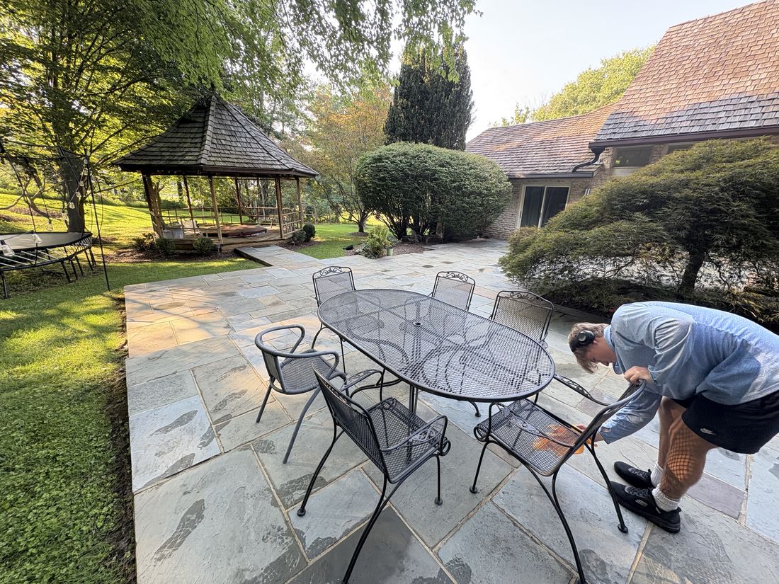 Bluestone patio after pressure washing, clean stone